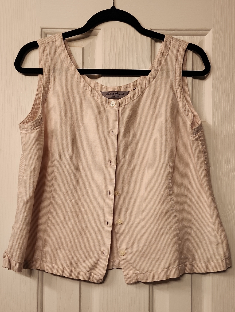 Eddie Bauer Light Pink Pinstripe Sleeveless Button-Front Top